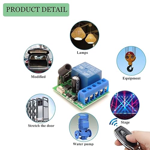 Miniatura 6 de Bkiyougo Control remoto de 433 mhz, interruptor de control remoto de 12 V, CC 12 V, 1 canal, 433 Mhz, módulo de relé inalámbrico, control remoto,