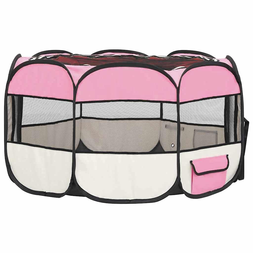 Box per cani, pieghevole, rosa, 110 x 110 x 58 cm, con borsa