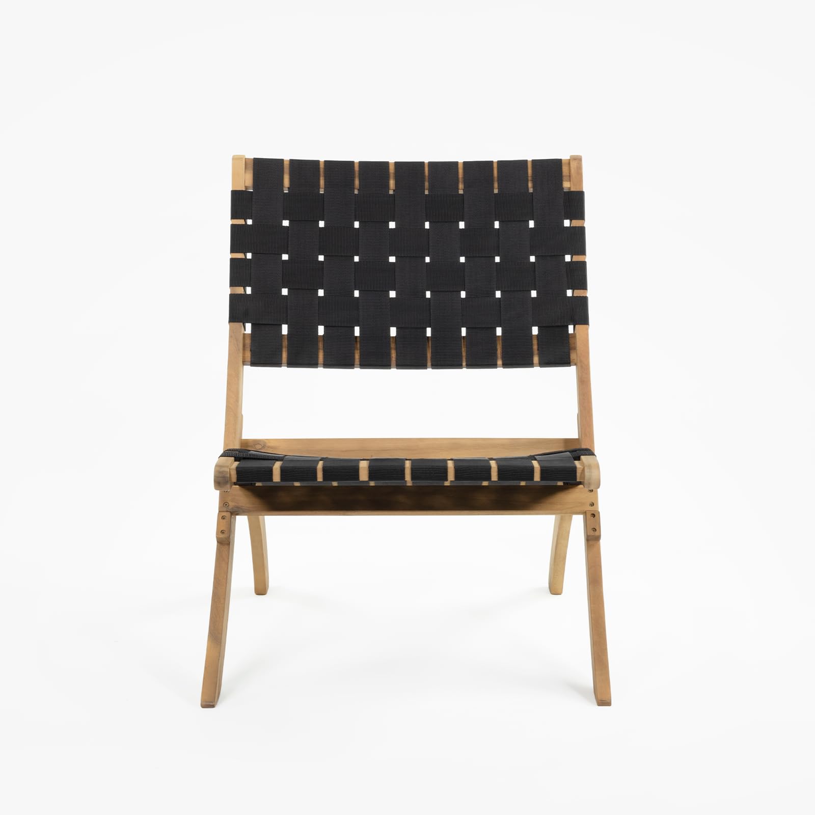 Vaukura Sillón de Madera de Acacia Trenzado Cinta Negra Plegable Hebe Color Negro