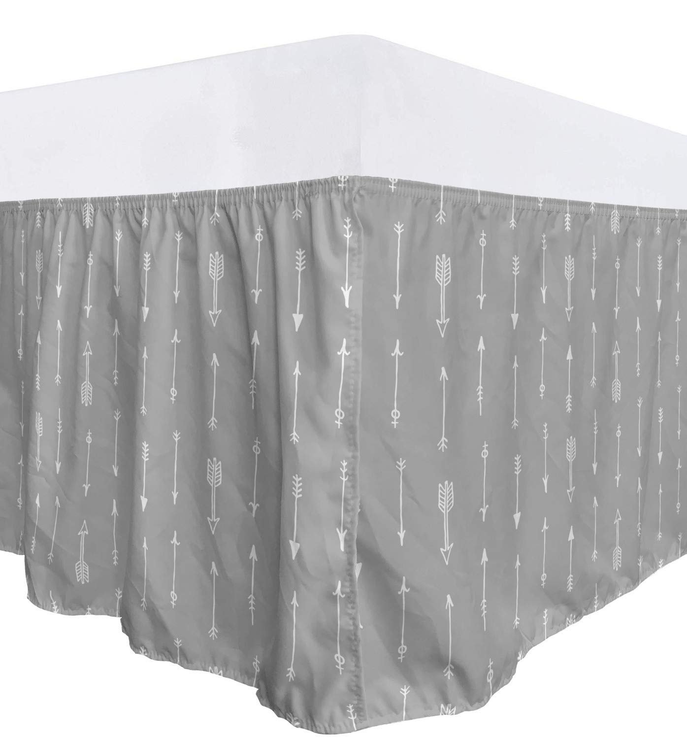 Lunarable Arrows Elastic Bed Skirt Retro Pattern Arrow Triangle Shape Simple Minimalist Geometric Art Wrap Around Fabric Bedskirt