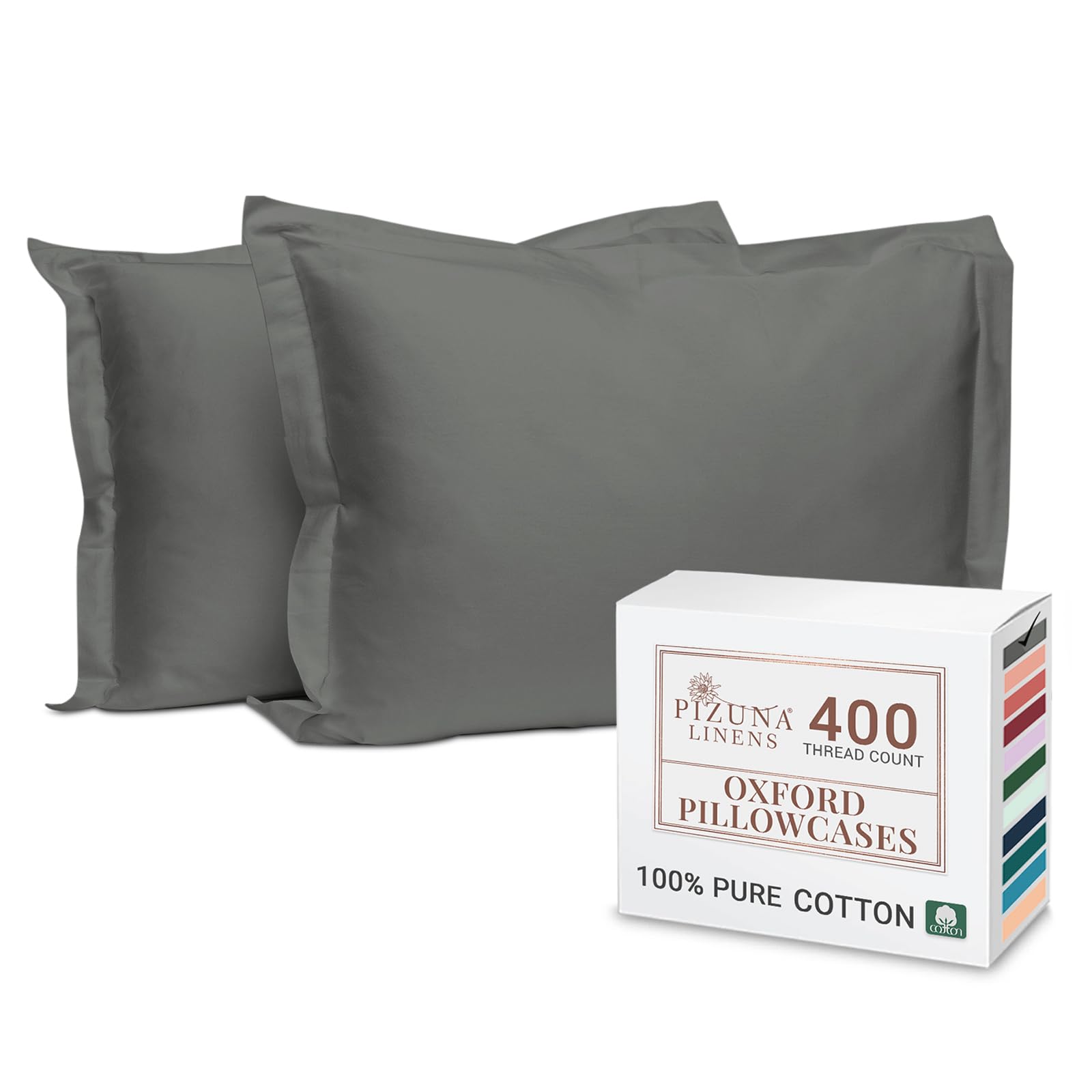 Pizuna 100% Cotton Standard Pillowcases 2 Pack White 50x75cm, 400 Thread Count Long Staple Combed Cotton Soft Pillow Cover, Sateen Weave Oxford Pillow Cases (Cooling Pillowcase 2PC) — view 62