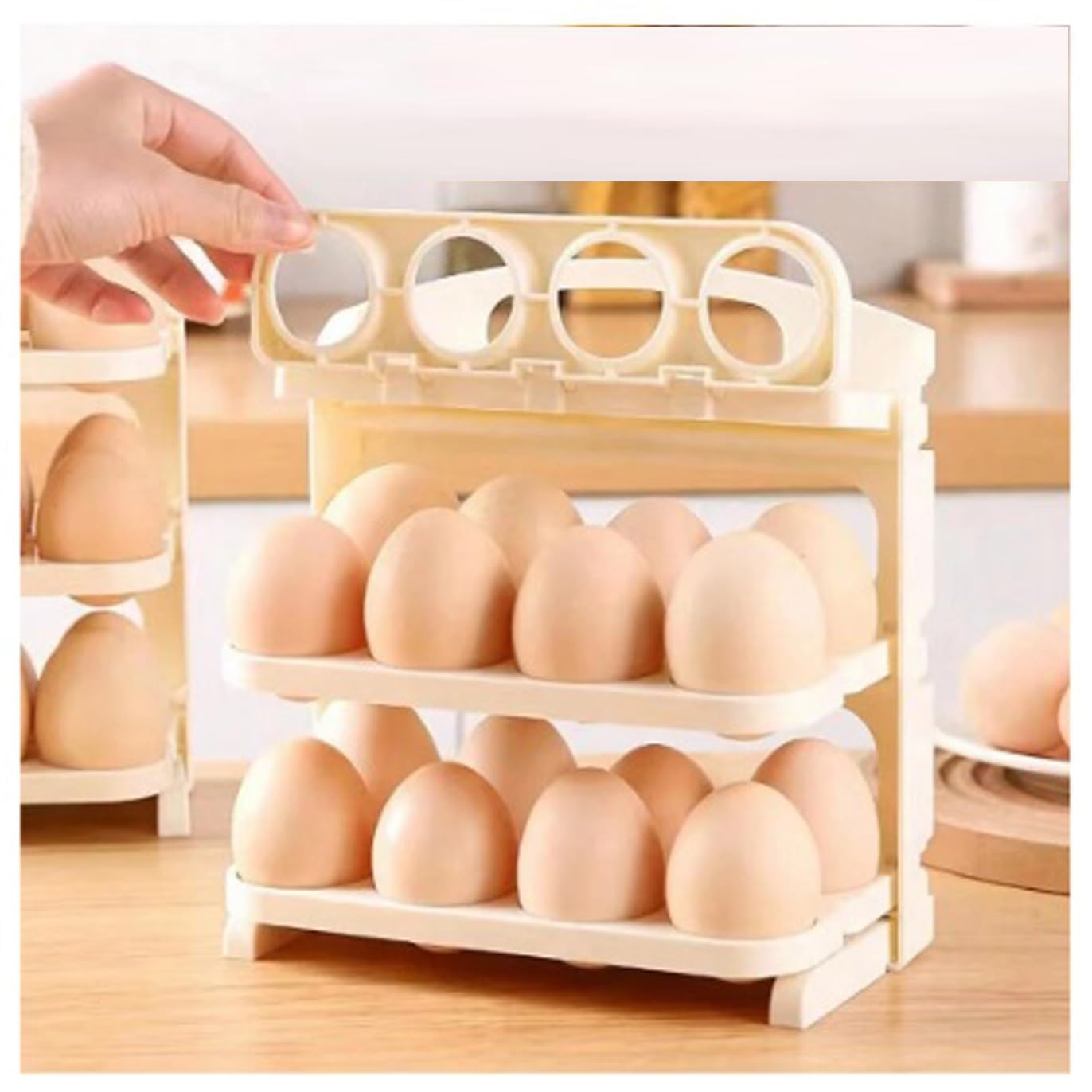 Esspy who understand excellence Esspy 3 Layer,24 Grid Plastic Round Egg Tray For Fridge|Fresh-Keeping Cases Holder|Egg Storage Container|Egg Refrigerator Tray|Easy To Use|Foldable (Cream,Pack Of 1)
