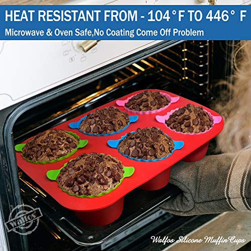 Silicone Baking Cups, Walfos Jumbo Cupcake Liners Large 3.5 Inch Resusable Muffin Cups Non-Stick Muffin Liners Cupcake Baking Cup, Food Grade And Bpa Free, 12Packs #TOP5