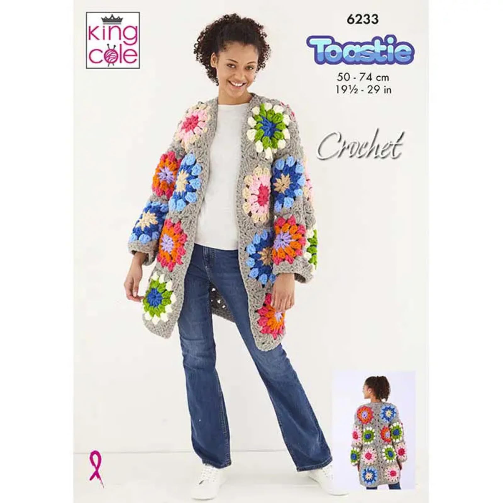 Crochet Pattern Cardigan King Cole 6233 Granny Square Long & Cropped 2 Designs