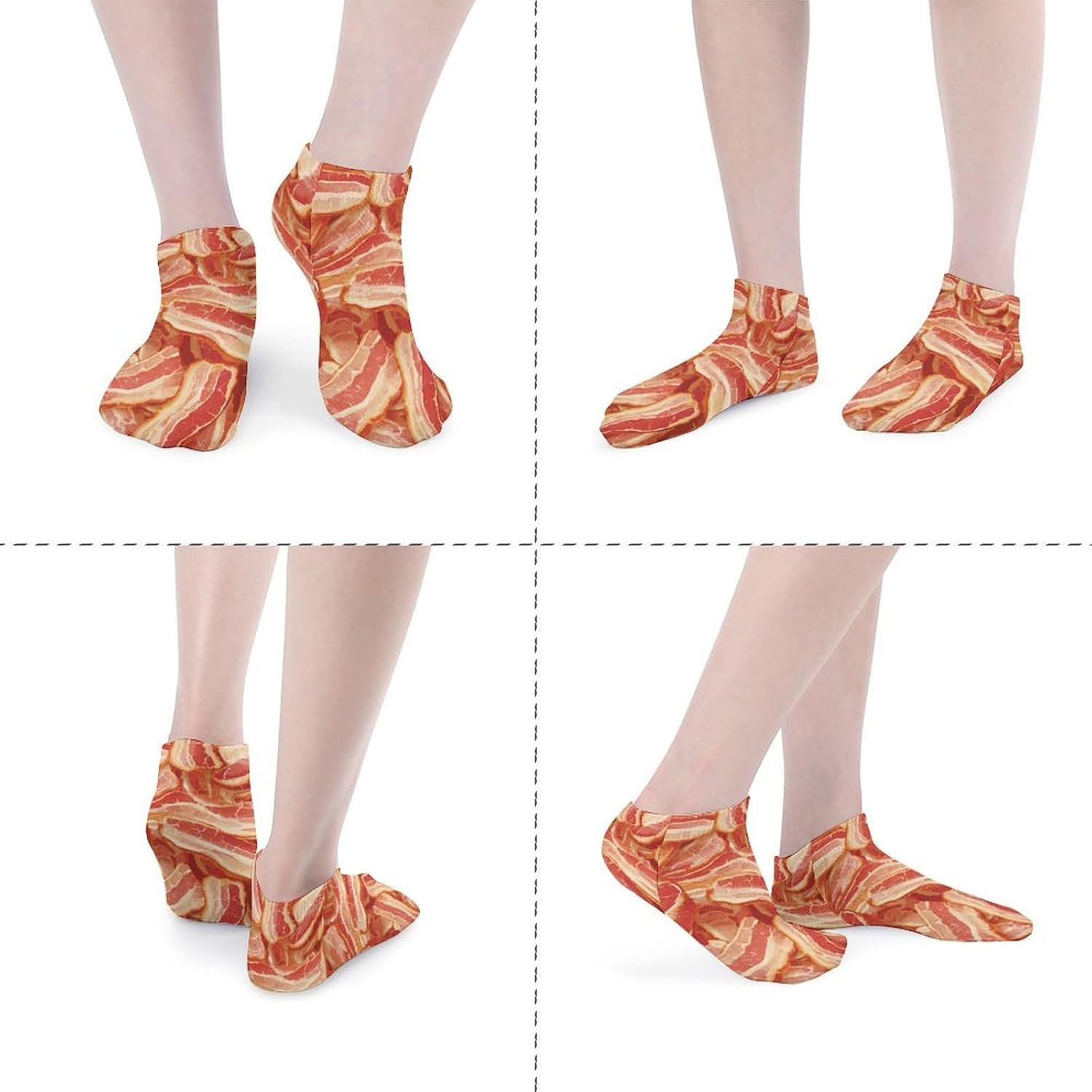 Raw Bacon No Show Ankle Socks Low Cut Non Slip Flat Boat Line 5 Pairs Set
