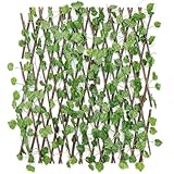 Go Hooked Wood&Plastic Artificial Expanding Wood Fence Trellis Artificial Plant Garden Green Wall Leaf Ivy Wood Fence for Home Decor Garden Decor Restaurant Decor(60 X 20 Inch,Pack of 1)
