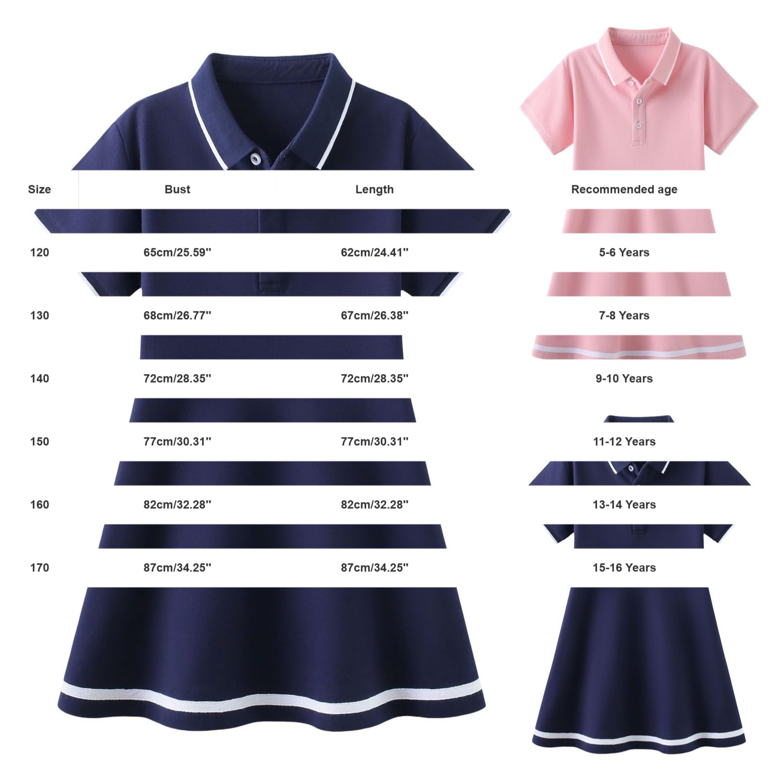Vestido polo escalonado para niñas y niñas