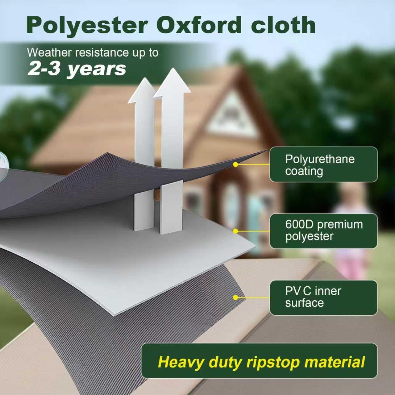 Outdoor Playhouse Cover, Custom Fit for Step2 Backyard Playhouses, Heavy Duty 420D Waterproof Playhouse Cover with Buckle Straps, Reflective Strips & Zipper Access.