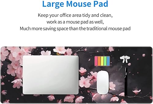 Miniatura 8 de Alfombrilla de mouse para juegos con diseño de flores y cerezas, base de goma antideslizante, alfombrilla de mouse extendida con bordes cosidos,