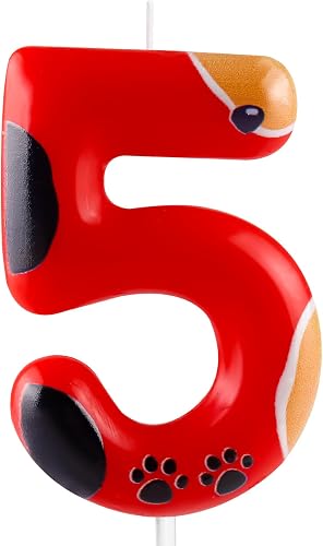 Red Dog Paw 5th Birthday Candles Number 5 Candle Cake Cupcake Topper Dog Paw Print Cake Decorations for Boys Girls 5th Birthday Party Supplies - (size: 5)