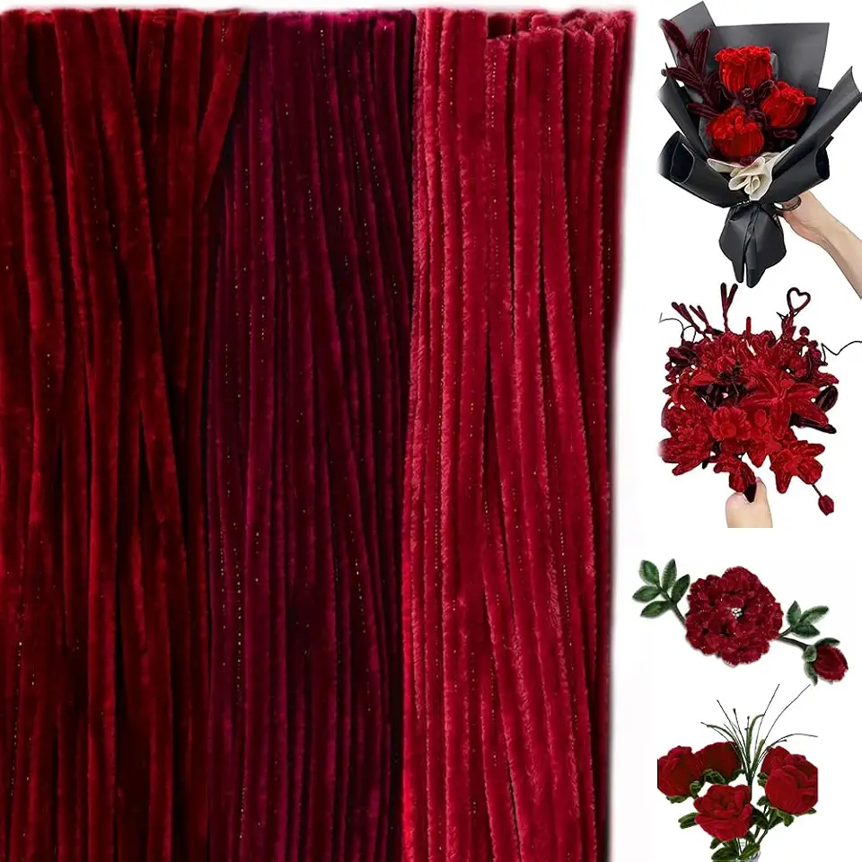 300 Pieces Pipe Cleaners Chenille Stem, 3 Burgundy Red Color Pipe Cleaners Set for Christmas Pipe Cleaners DIY Arts Crafts Decorations, Chenille Stems Pipe Cleaners (Burgundy)