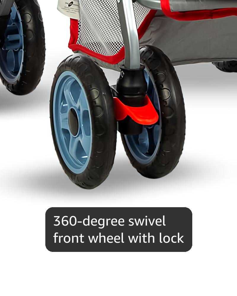 Mee Mee Little Explorer Baby Stroller/Pram for 0 to 3 Years, New Born/Kids, 5 Point Safety Harness, Adjustable backrest, 360 Swivel Wheel, Large Storage Basket, Reversible Handlebar Net (Modern, Red)