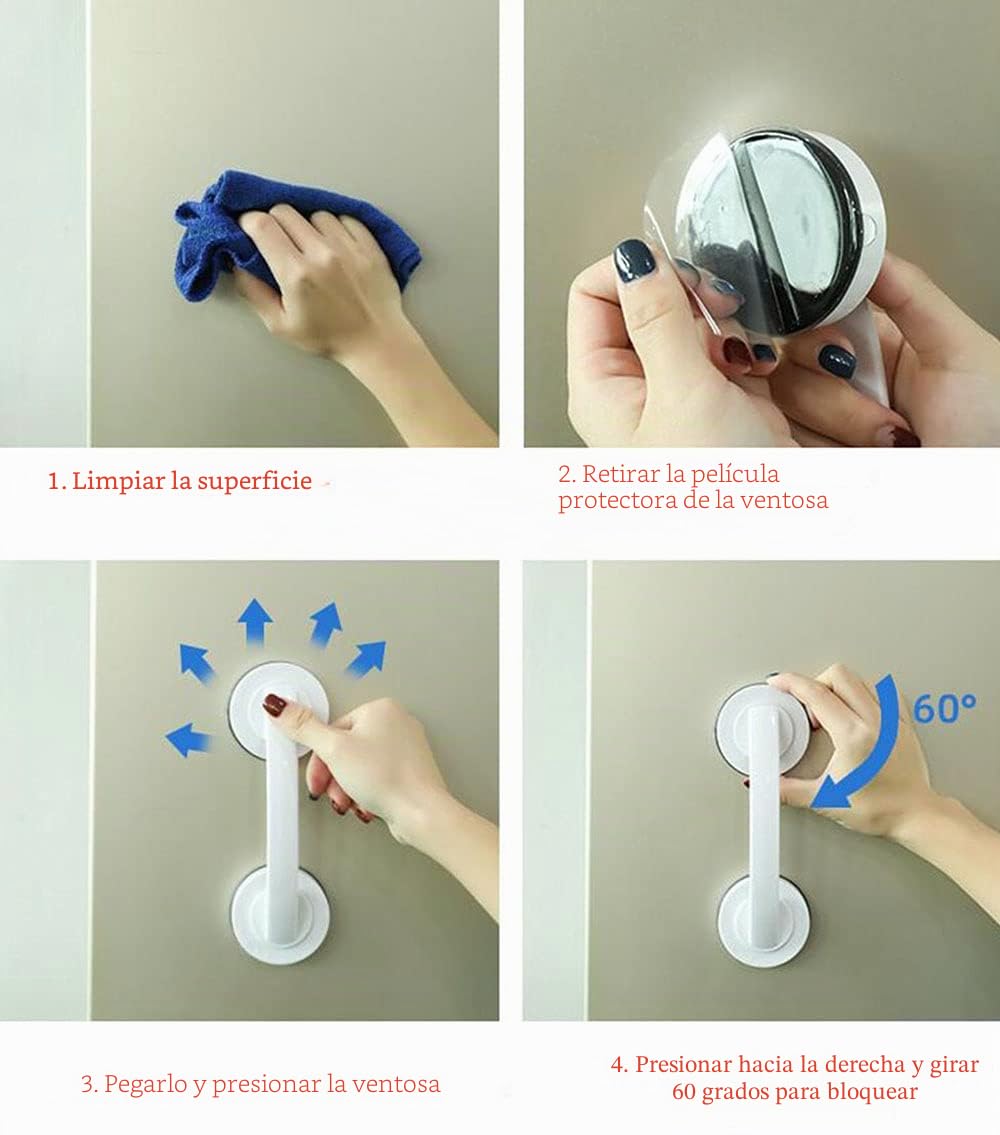 KAFENDA manijas grandes de puertas y ventanas de vidrio, puertas correderas de baño, gabinetes, manijas sin agujero, manijas del refrigerador, barras de soporte de ducha (blanca)