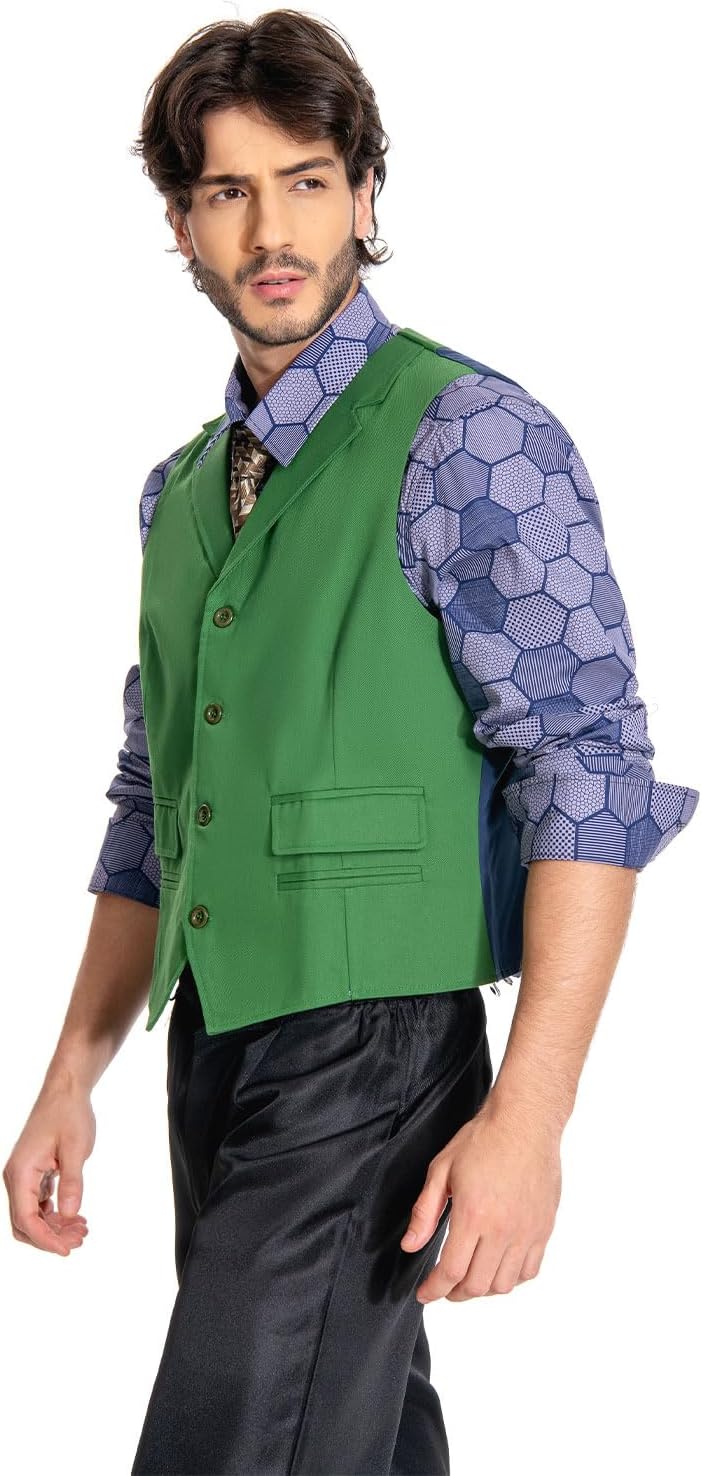 Mens Dark Knight Clown Costume Shirt Vest Tie Dark Knight Cosplay Outfit Suit Fancy Dress Up