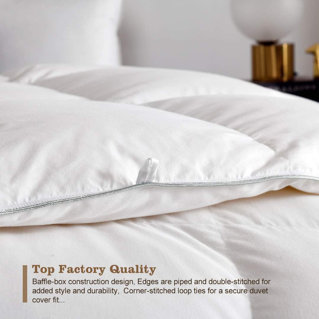 Crаzу Clеаrаnсе DWR Luxury King Goose Feathers Down Comforter, Ultra-Soft Egyptian Cotton Cover, 750 Fill Power Medium Weight for All Season Hotel Style Fluffy Goose Down Duvet Insert with Ties (106x90 Inches, White)