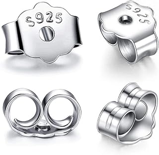 Hollosport S925 Sterling Silver Earring Backs Replacements for Studs, 12Pcs/6Pairs Pierced Earring Backings Secure for Posts, Hypoallergenic Safety Locking Butterfly Ear Ring Stoppers 5.9x5.4x3.3mm