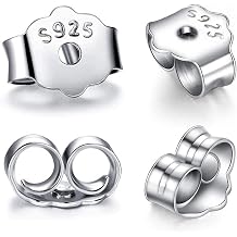 Hollosport S925 Sterling Silver Earring Backs Replacements for Studs, 12Pcs/6Pairs Pierced Backings Secure Posts, Hypoallergenic Safety Locking Butterfly Ear Ring Stoppers 5.9x5.4x3.3mm