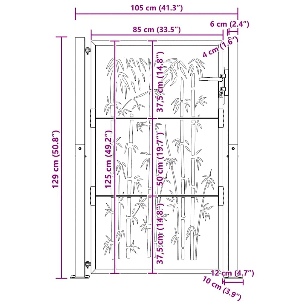 vidaXL Puerta de jardín Acero corten diseño bambú 100x125 cm, Puerta de Valla, Puerta de Exterior, Puerta de Metal, Puerta de Seguridad