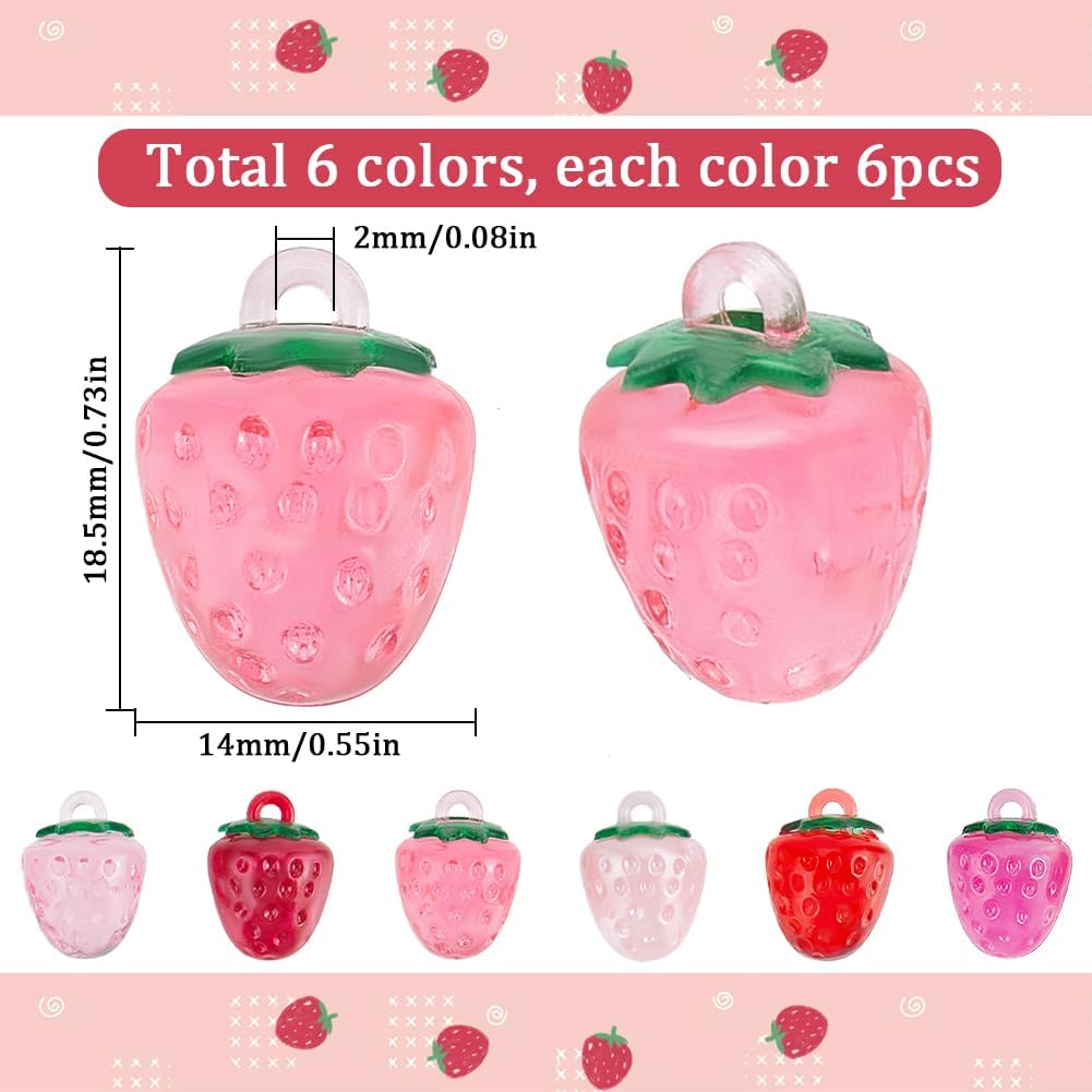 SUNNYCLUE 1 Box 36Pcs Strawberries Charm Resin Strawberry Charms Ornament Artistry Colorful Small Strawberry Fruit Charms for Jewelry Making Charms Supplies Craft Necklace Bracelet Crafting Women - Image 2