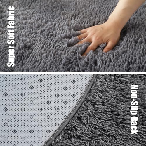 Fluffy Round Area Rugs for Bedroom,5'X5'Shag Circle Area Rugs for Living Room,Non Slip Fuzzy Plush Rug for Kids Room Boys Girls Room and Dorm,Deep Grey