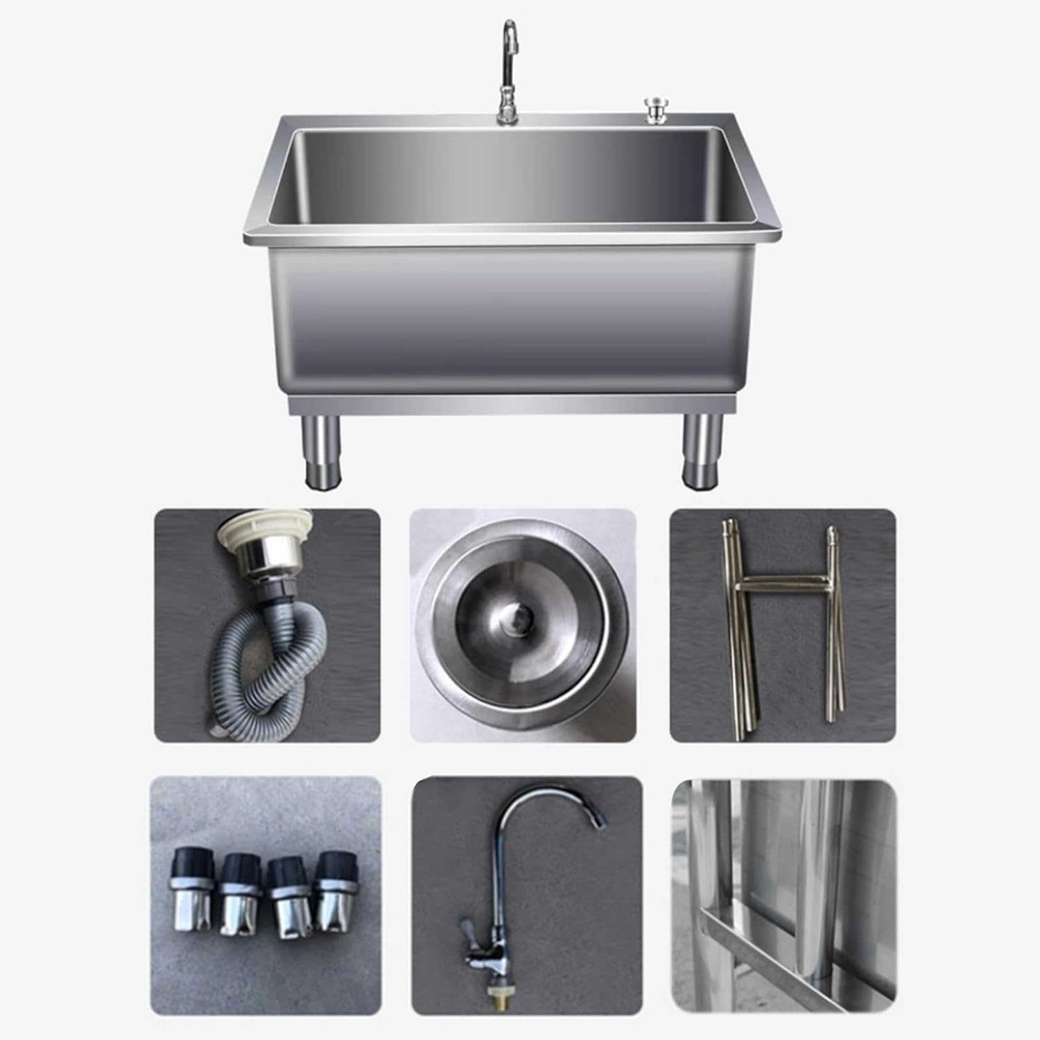 Stainless Steel Floor Mop Sink,Commercial Floor Mop Sink with Deep Basin,Floor Mount Mop Sink/Basin with Sink Drainage/Strainer,Utility Tub Mop Bucket Laundry Room Slop Sink