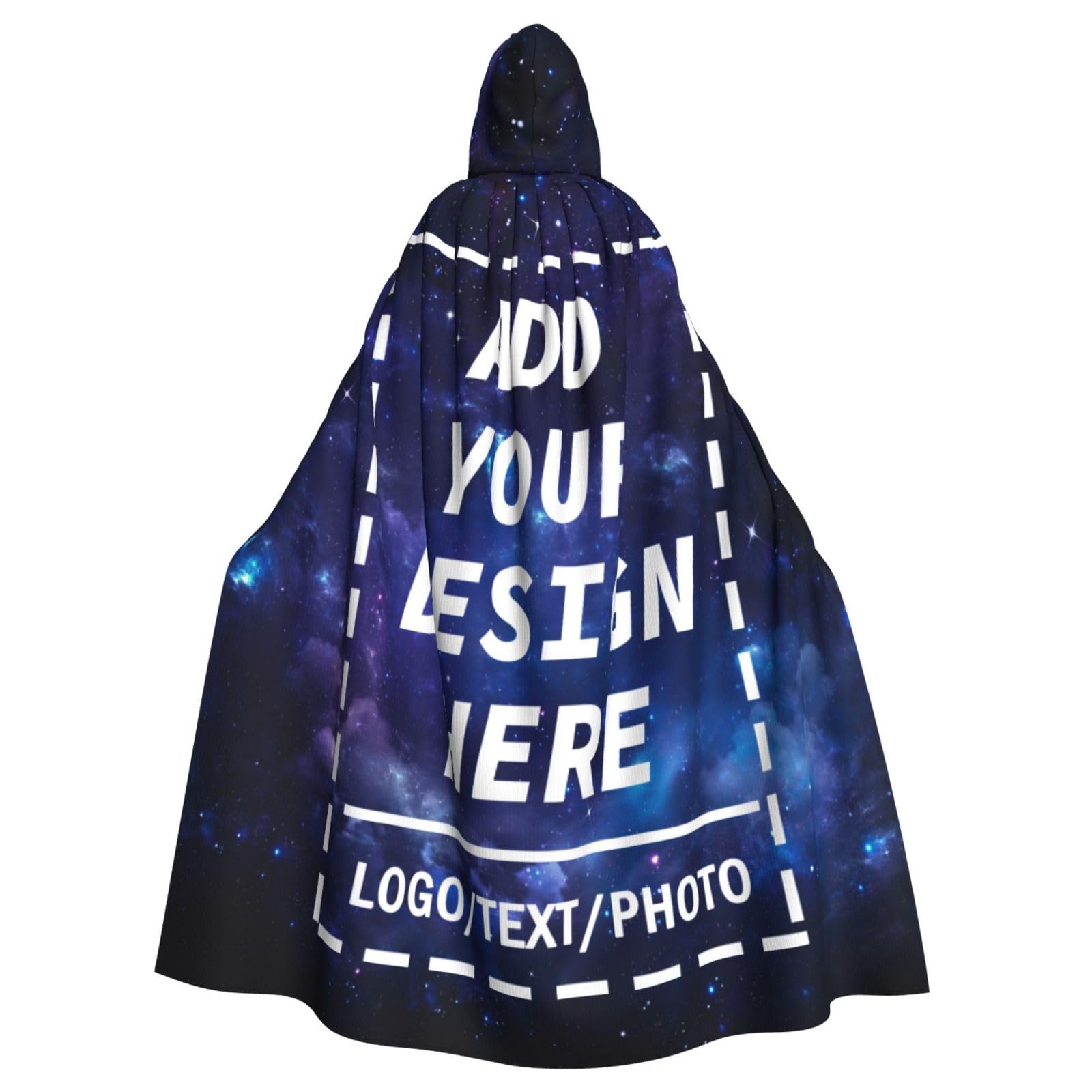 Custom Cape with Photo Personalised Black Cloak with Hood Custom Witches Cape Cosplay with Image Text Name Funny Gifts Accessories Adult Fancy Dress Costume for Masquerade, Halloween, Family Party
