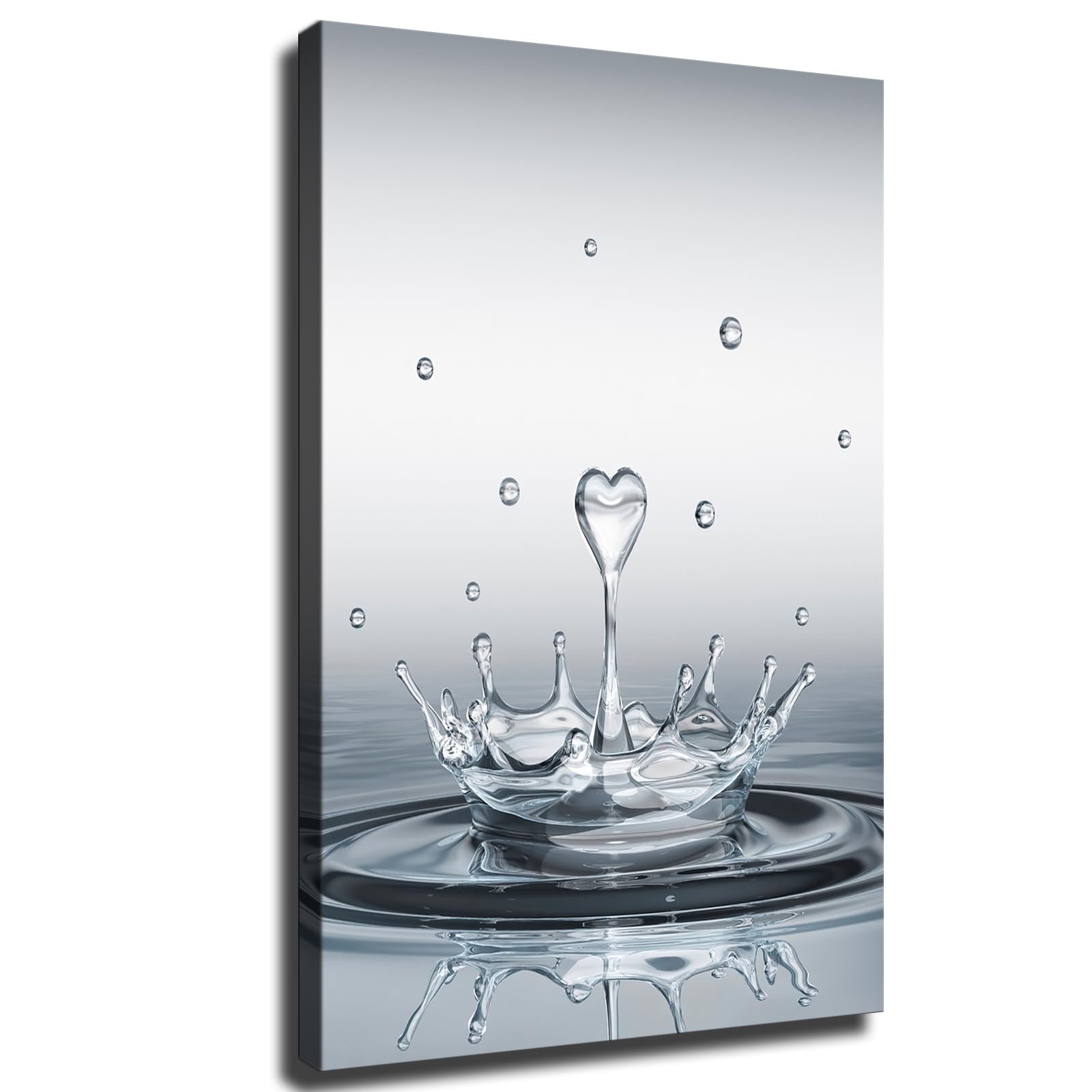Heart Water Drop Water Splash Water Drop Water Is The Source of Life Poster Wall Art Canvas Painting Picture Print Living Room Bedroom Decor (Framed,