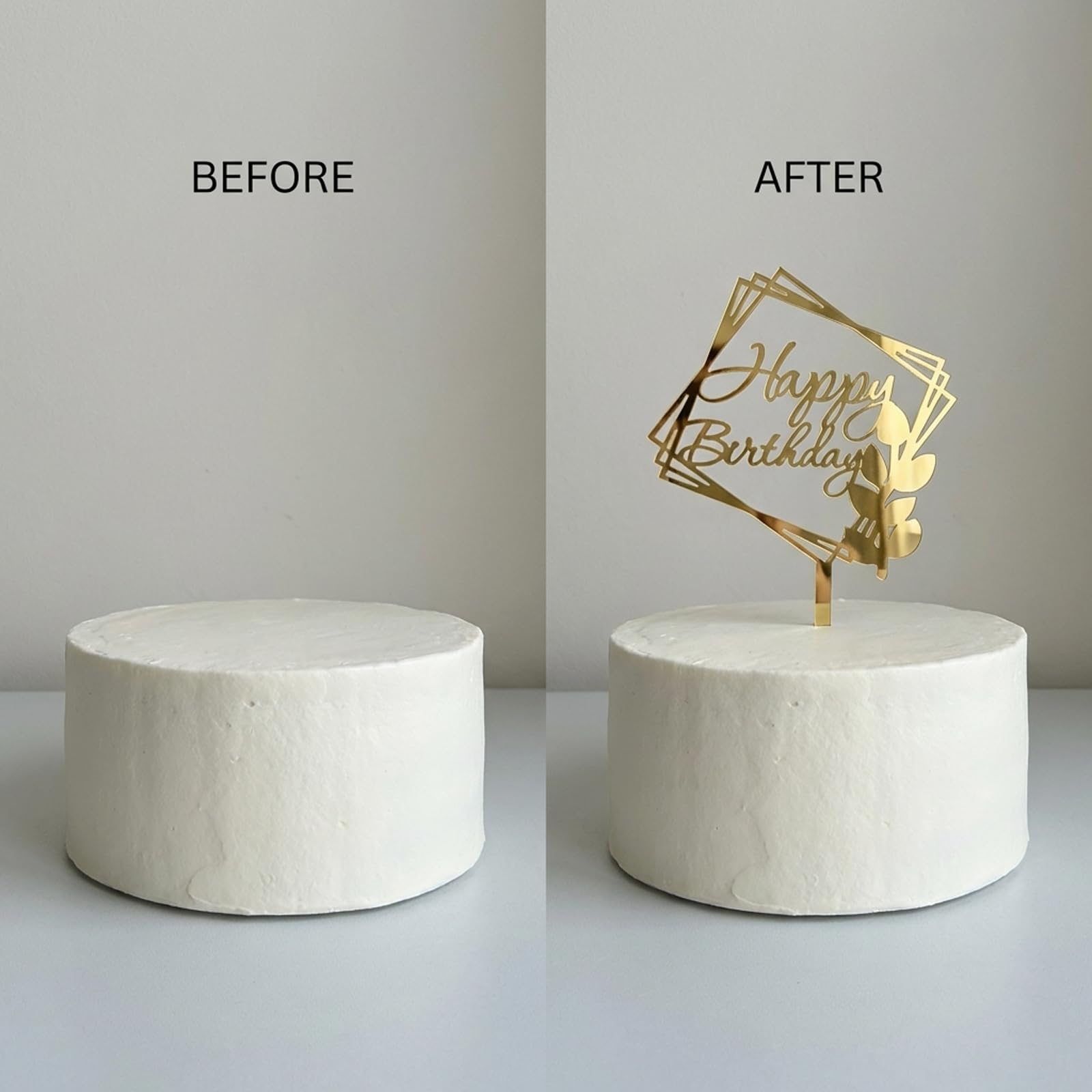 Happy Birthday Cake Topper Gold - Acrylic Elegant Cake Decoration with Geometric Design for Adult Party, Wedding, Anniversary — view 4