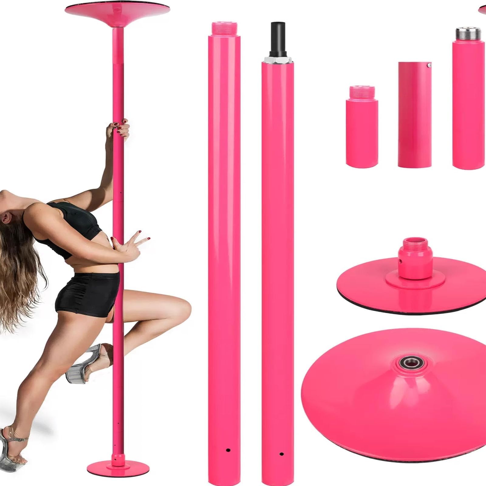 Dancing Pole,Fixed Dance Pole For Home, Portable & Removable Stripper Fitness Pole, Adjustable Height, Static And Rotating, Dance Pole For Beginners Exercise(Color:Rose)