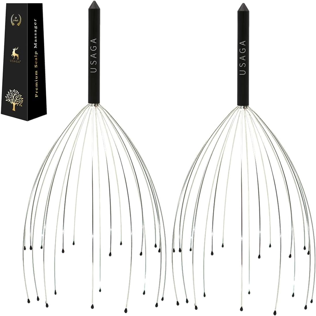 USAGA Head Massager Scalp Massager 20 Fingers Head Scratcher for Scalp Body Relaxing (Black