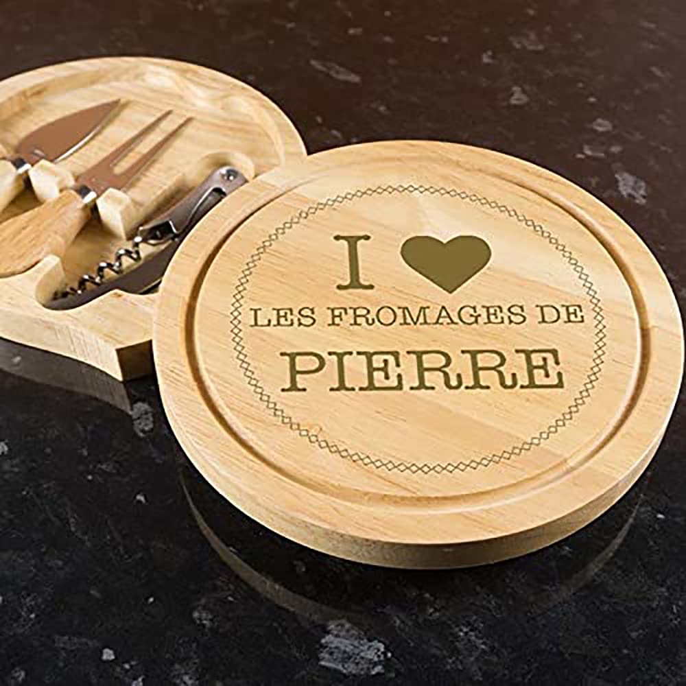 Cadeau personnalisé : Plateau de fromages « I Love » gravé du Texte de Votre Choix