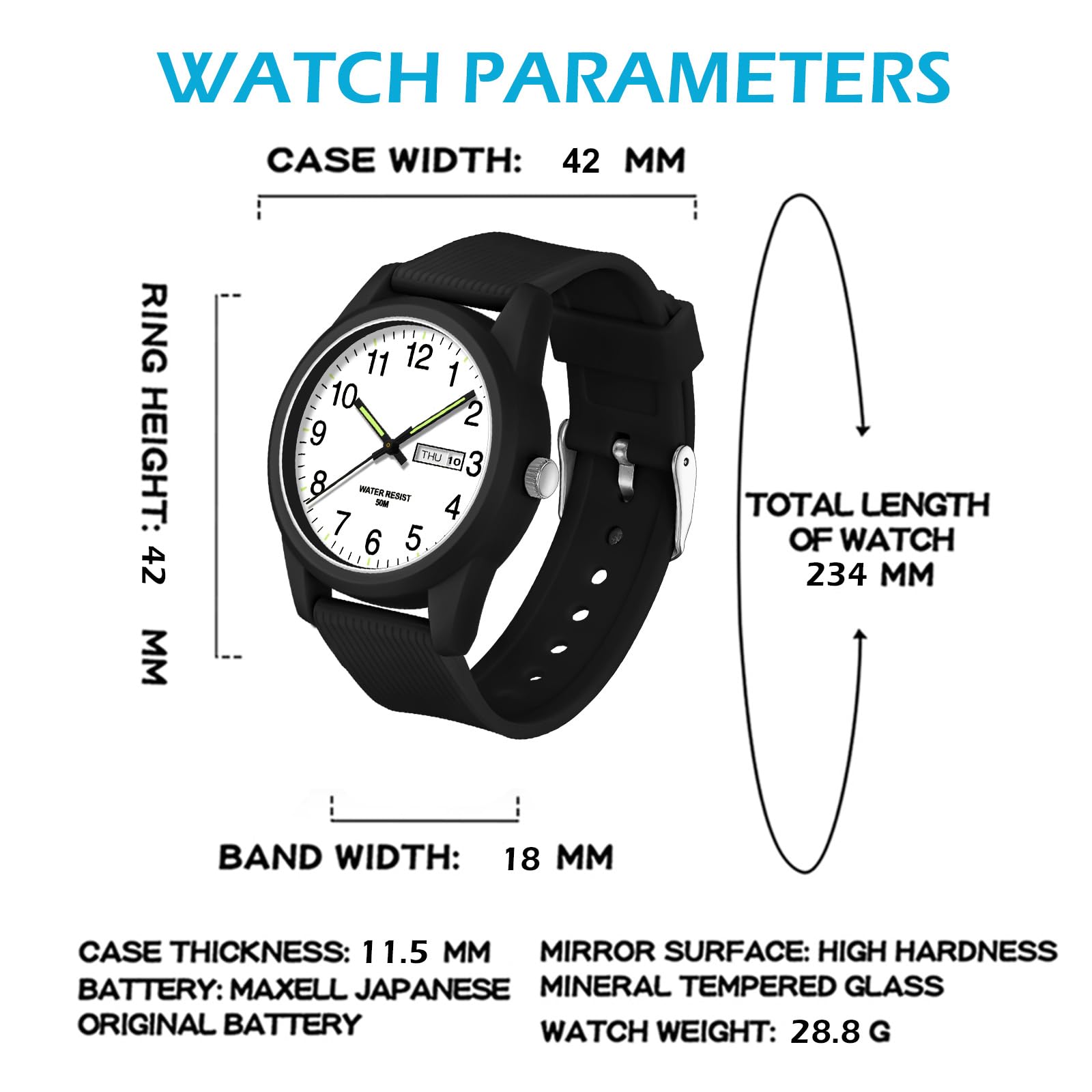 Reloj de pulsera para hombre de cuarzo, analógico, deportivo, para hombre y mujer, resistente al agua, correa de silicona, informal, para adolescentes, con fecha, día de la semana, manecillas