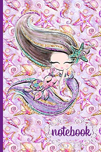 Notebook: Mermaid Cover with 120 Blank Lined Pages Decorated with Shells Narwhal Seahorse Turtle and Starfish (Mermaid Delight) (Vol 2) (Mermaid Delight Collection)