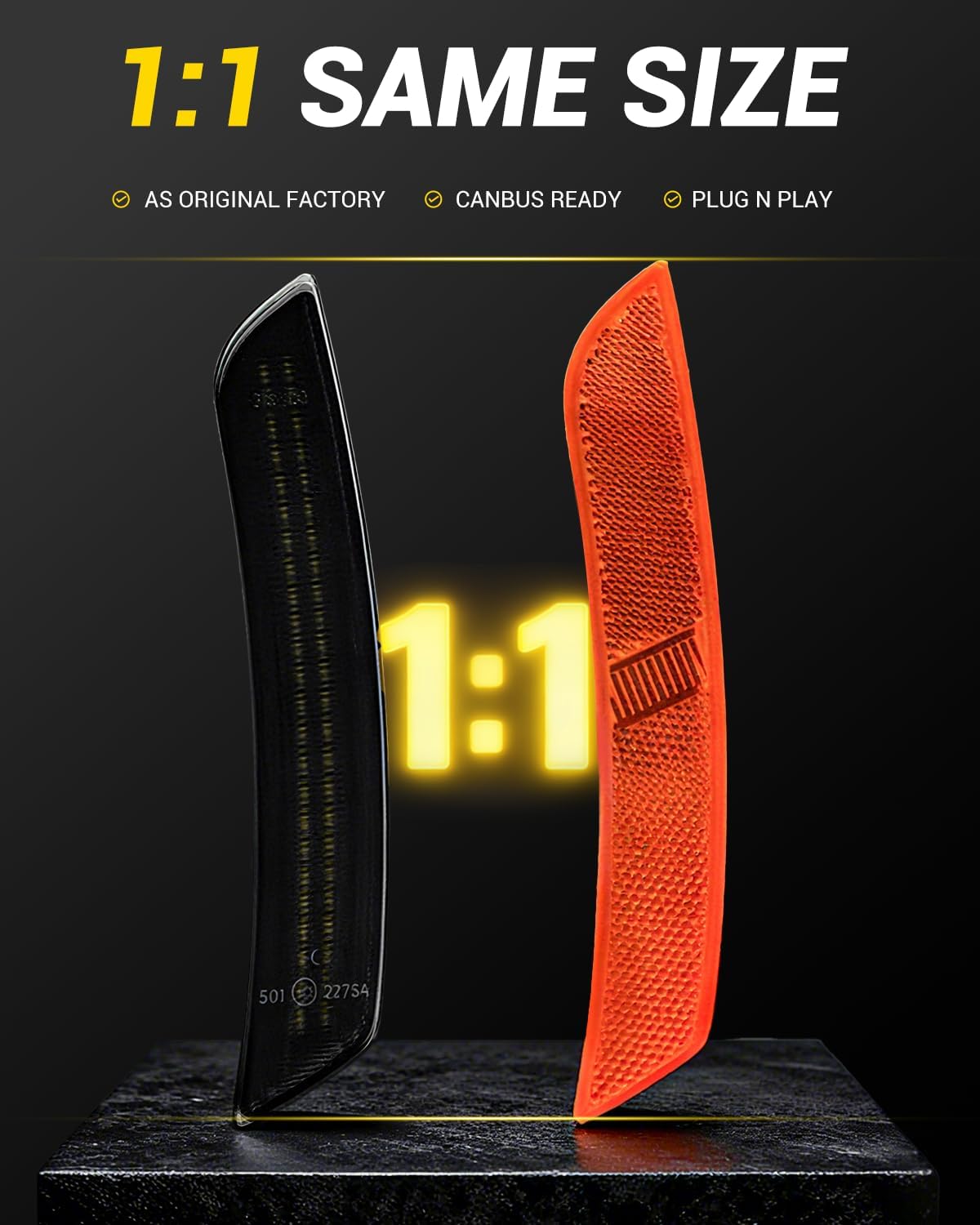 NoxiAnto White Full LED Side Marker Lights for Chevy Camaro 2016-2023, OEM Upgraded White Front & Rear Bumper Marker Lamps Smoked Lens, Pack of 4