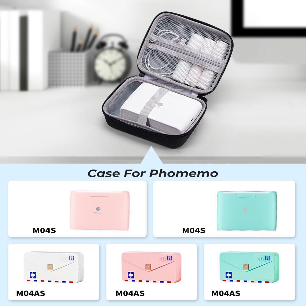Phomemo Borsa per stampante, borsa portatile per stampante M221/M220/M110/M120/M200/M04S/M04AS, resistente agli urti, impermeabile, per stampante con nastro, con tasca a rete per accessori (nero)