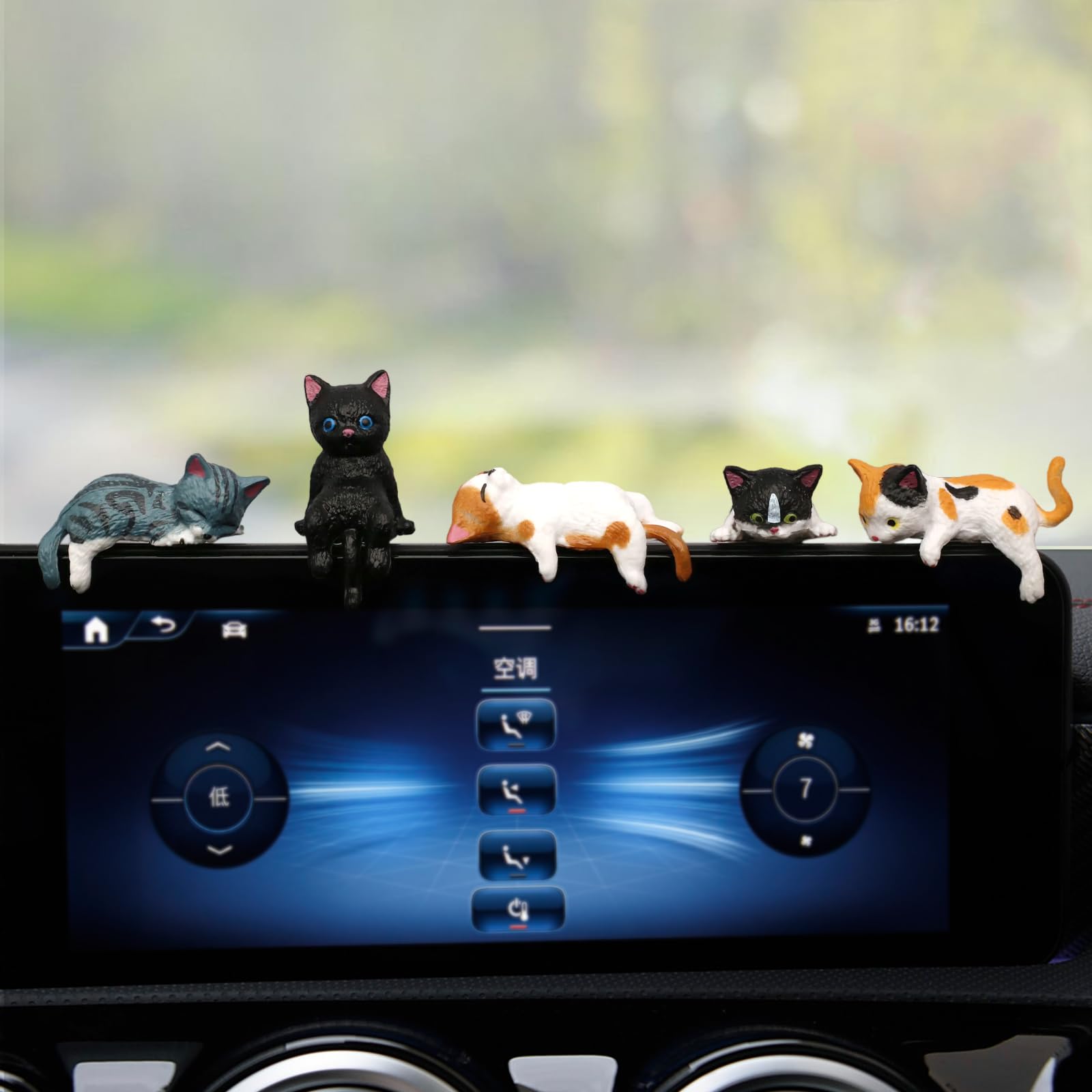 Cat Car Interior Accessories Dashboard Decorations Set of 5 Cute Car Dash Decor Rearview Mirror Ornament for Women