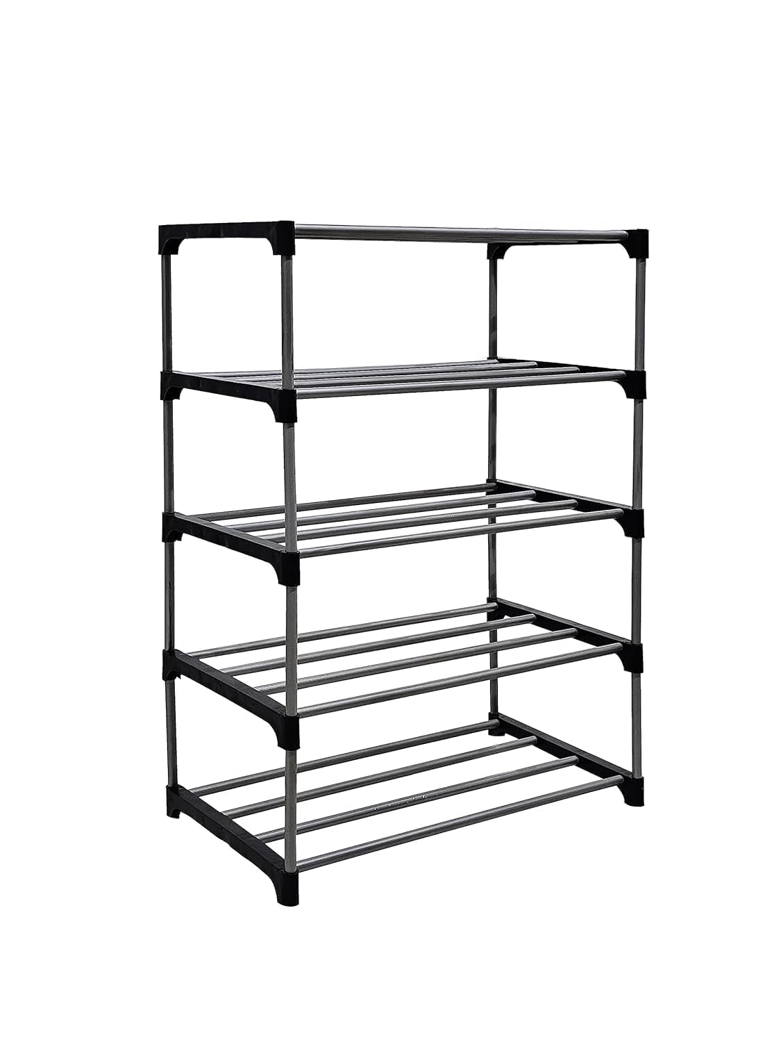 Shoe Rack for Home Entryway Stackable Shoe Stand with Metal Pipe Frame and Open Slat Shelves - Space Saving Footwear Shelf for Sneakers Flats Boots in Bedroom Closet (BLACK_05 Tier Plastic PIPE)-image-29