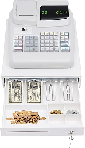 Caja registradora con cajón de efectivo y monedas,Pantalla LED de 16 Dept 8 Clerks,Caja registradora del sistema POS para pequeñas