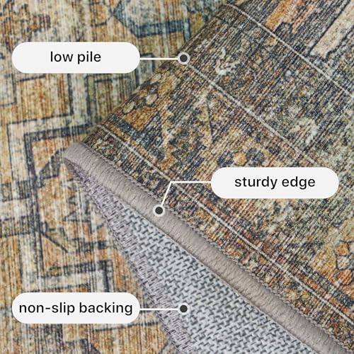 GENIMO 2x6 Runner Rugs for Hallway, Machine Washable Non Slip Vintage Rugs, Low Pile Lightweight Soft Print Rug for enrtyway, Corridor, Home Office, Kitchen, Warm Taupe