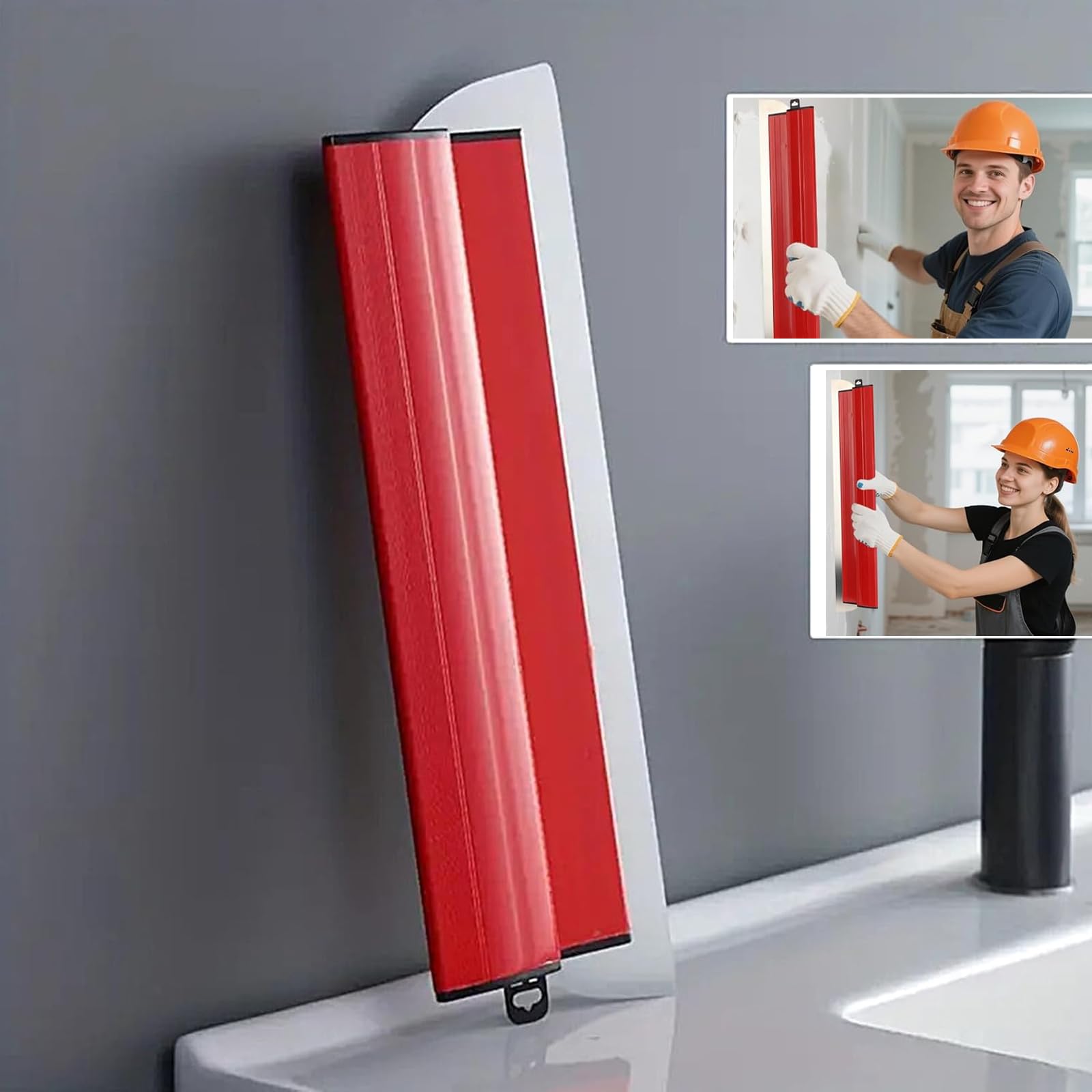Spatole per Stucco 3 pezzi acciaio inox (20cm+40cm+85cm) Frattazzo per Lisciare Muri e Soffitti, Utensile Professionale per Intonaco, Pittura e Rimozione Gesso (Rosso)