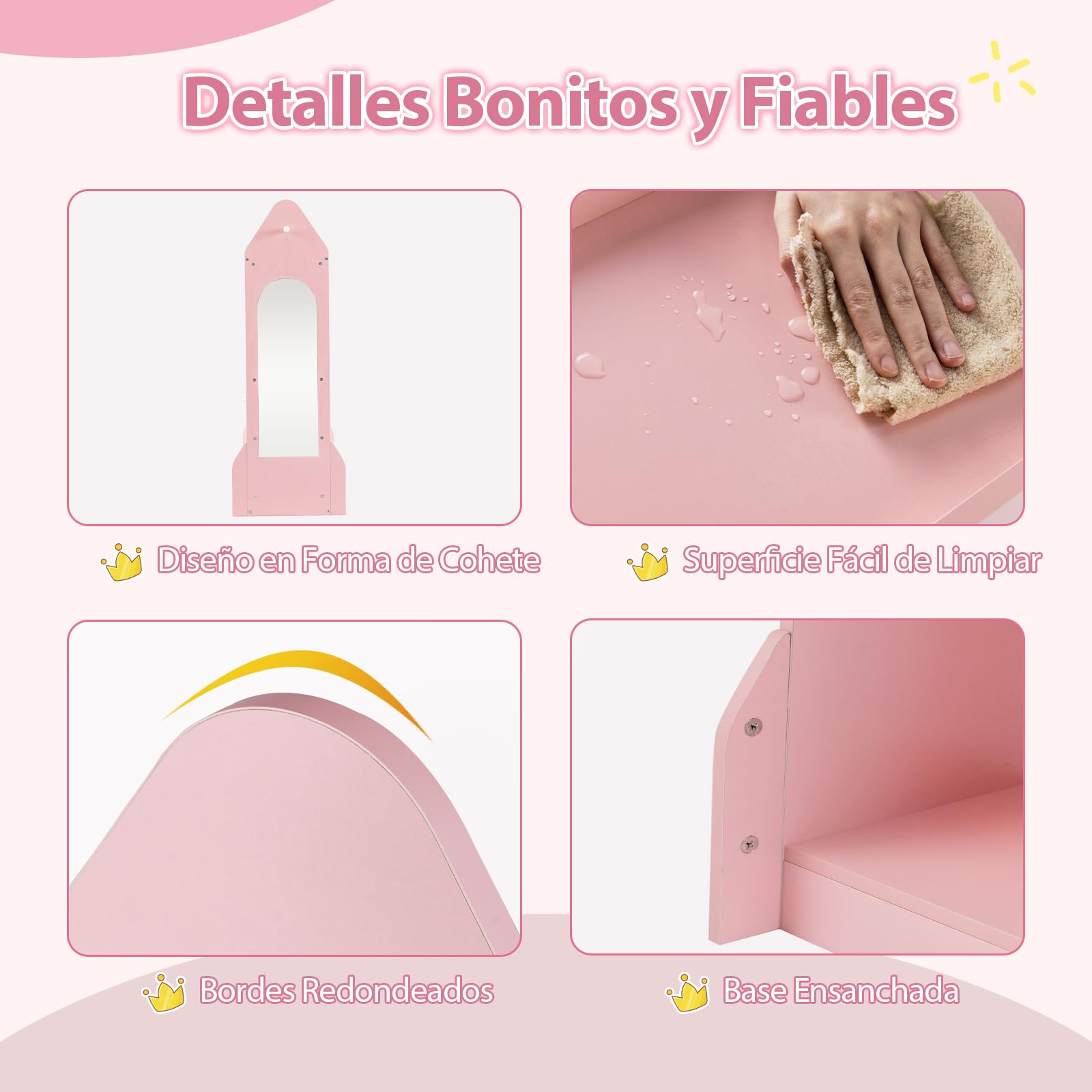 GOPLUS Armario de Almacenamiento para Niños, Ropero con Espejo de Cuerpo Entero, Estantes, Ganchos, 2 Cajas de Tela, Organizador para Juego Imaginativo, Armario de Madera para Dormitorio (Rosa)