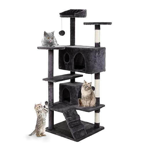 Cat Tree, 171cm Cat Tower with Sisal Scratching Post, Cat Tree for Indoor Cats, Cat Scratching Post with Condo, Perch & Toys, Multi-Level Cat Furniture for Adult Cats (Ashy Gray)