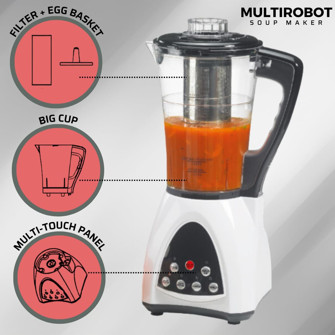 MULTI ROBOT Soupière électrique, Multifonction Blender Smoothie Maker, 1700 ml, Remuer, fouetter et cuisiner, puissant processeur alimentaire ultra-compact, Idéal pour les soupes (1 Multi Robot + Set)