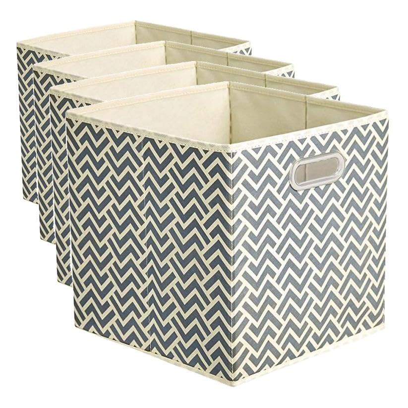 Image of Amazon Basics Collapsible Cube Storage Organizer Bins, 24-Pack, 10.5 x 10.5 x 11 inches, Chevron Grey