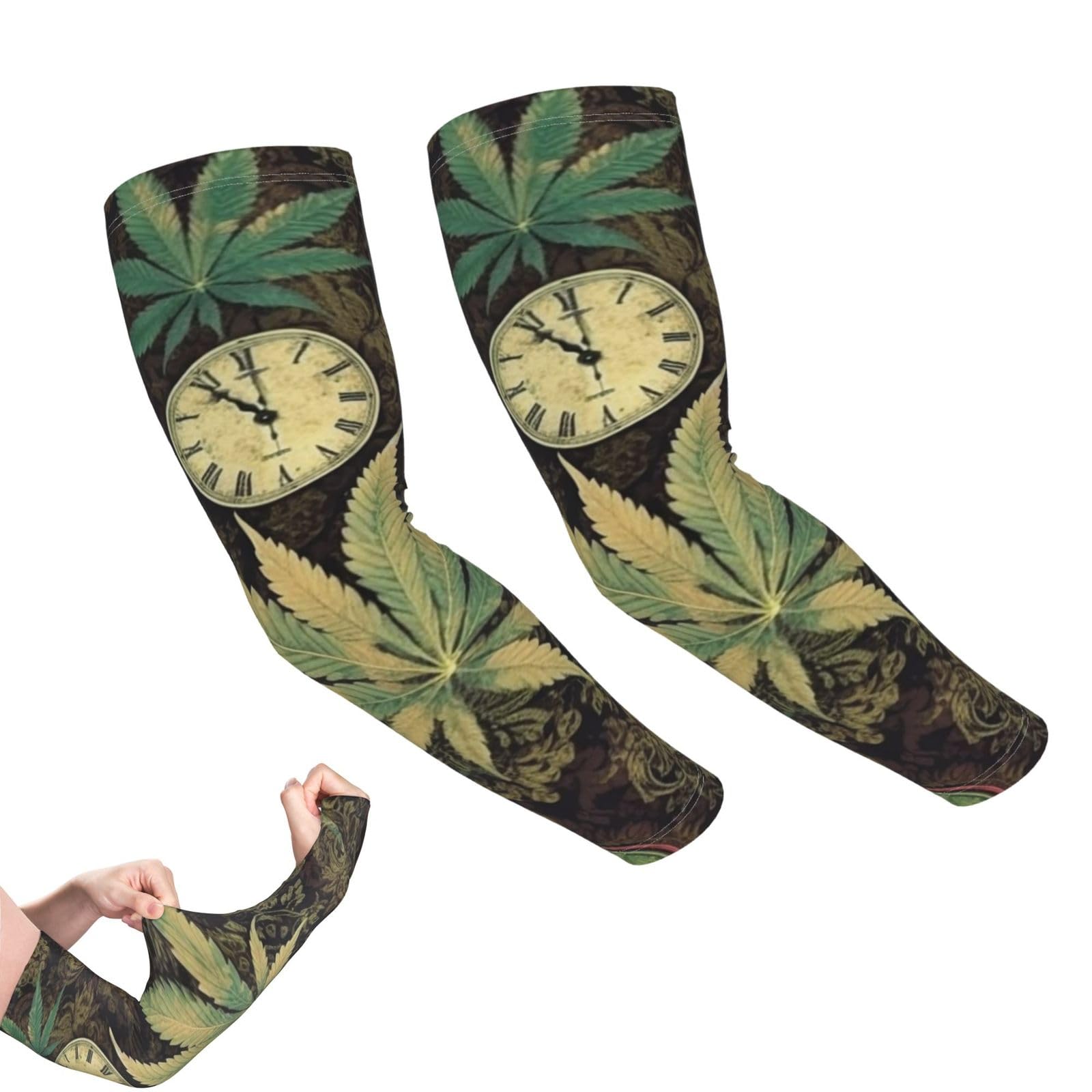 VTCTOASY Arm Sleeves for Men Women UV Sun Protection Sleeves A Puff in Time Weed Marijuana Arm Sleeve Cooling Tattoo Cover