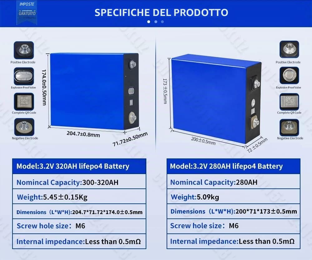 12V (3.2V * 4) 320Ah LiFePO4 Batteria al litio ricaricabile, ciclo di vita > 11000 cicli, funziona da -30 ℃ a 60 ℃, per lo stoccaggio dell'energia solare, RV, barche, attrezzature mediche industriali