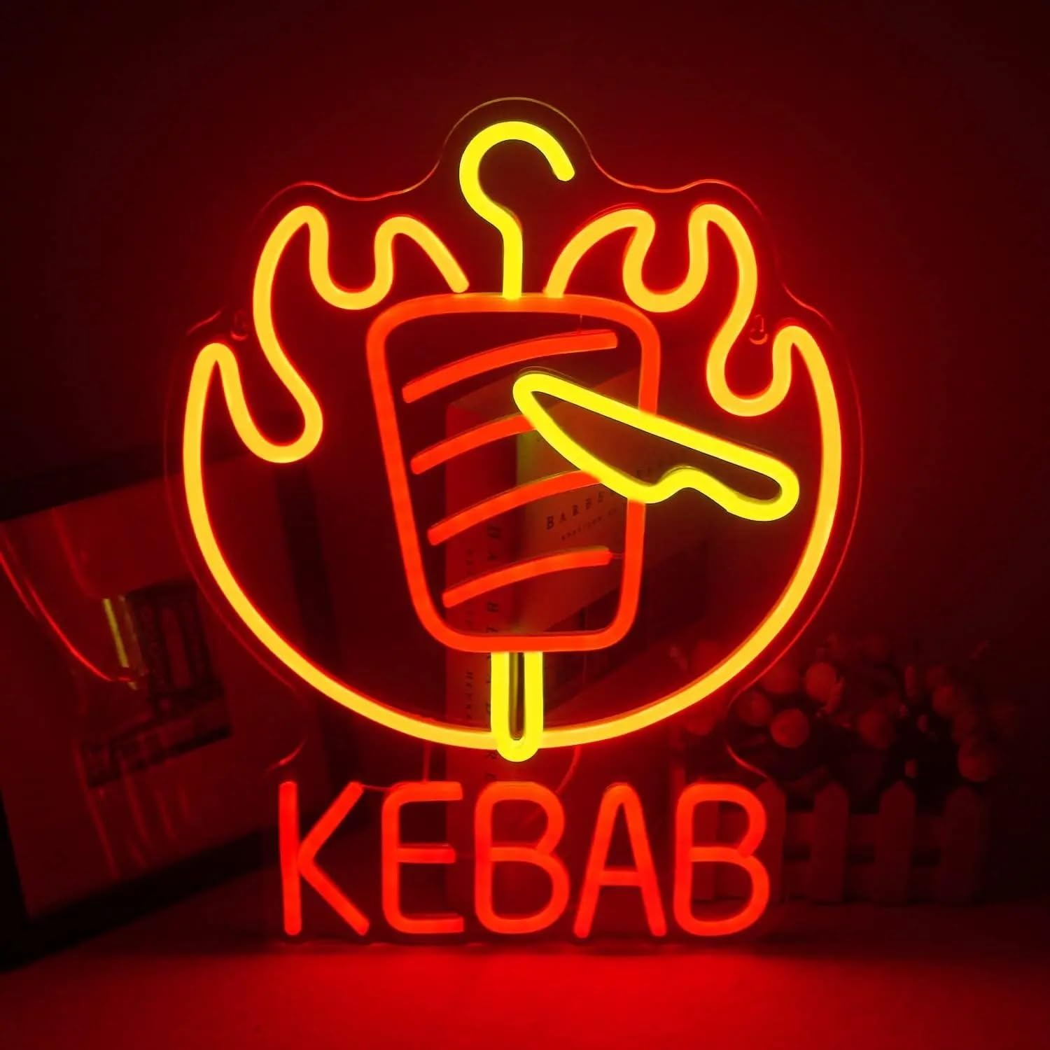 Kebab Neon Sign LED Neon Light Sign USB Powered for Game Room Man Cave Club Bar Shop Wall Birthday Halloween Party Decor Gifts z