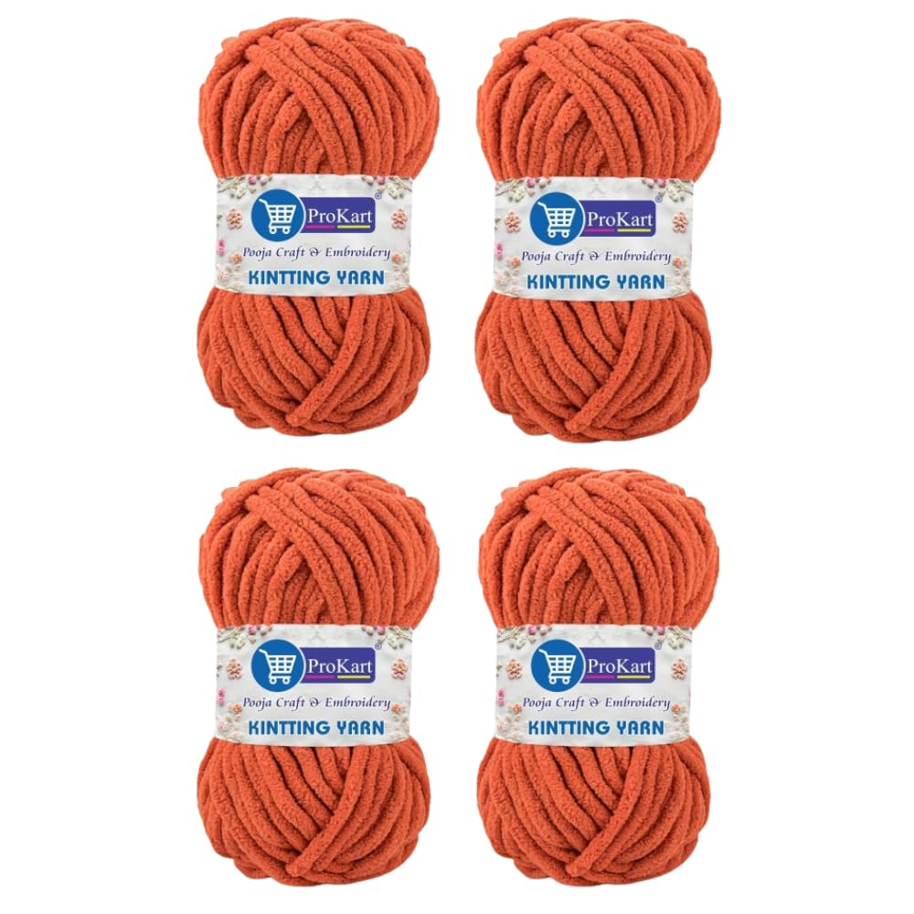 ProKart Premium Blankie Wool, Plush & Cuddly, Chenille Yarn Supersoft Hand Knitting Wool Ball | Blanket Thick/Mottu Yarn Ball Suitable for Hand Knitting and Crocheting for Baby, Adult, Sweaters, caps, Throws, Home Furnishing, Scarves, Blankets (Mustard Yellow, 100gms x 4 Pack)
