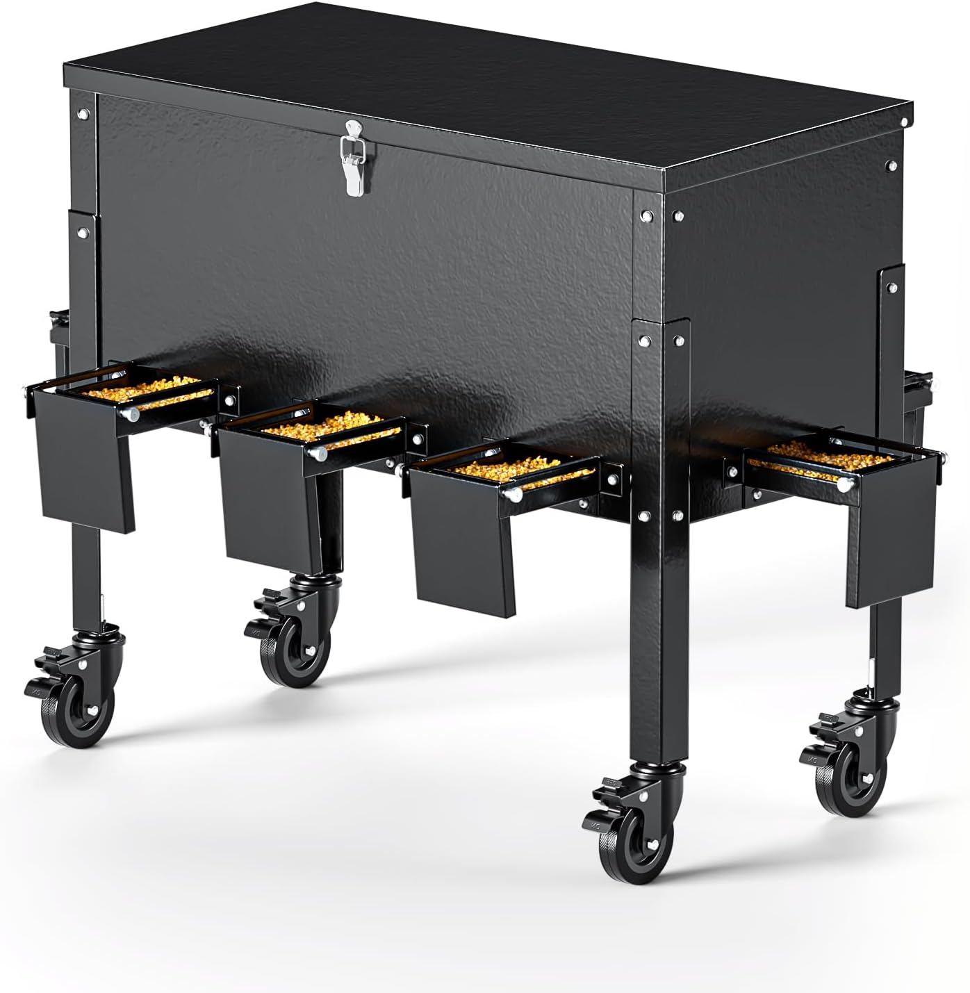 Gravity Deer Feeder, Heavy Duty Metal Deer Feeder, 128LB Large Capacity Automatic Dispenser Feeder, Portable Hunting Game Feeder with 8 Feed Ports for Deers and Wildlife, Black