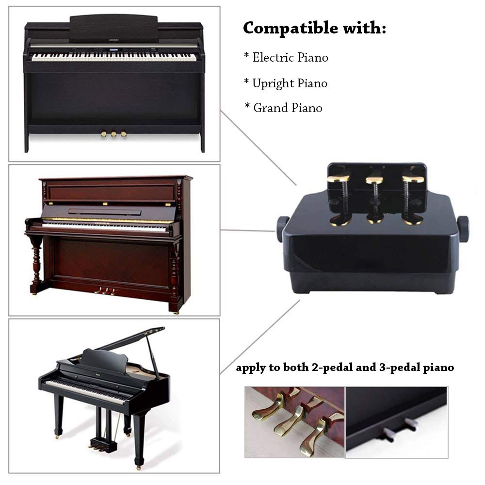 Piano Pedal Extender Footstool 3 Pedals Design for Kids and Beginners Wide Adjustable Range (Black)
